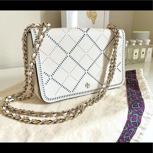 Tory Burch Robinson Crosshatch Double Satchel Crossbody Bag